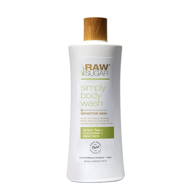 RAW SUGAR Simply Body Wash, (25 Fl Oz, Pack of 1) Bath Soap, Formulated without Sulfates & Parabens (Green Tea + Cucumber ...