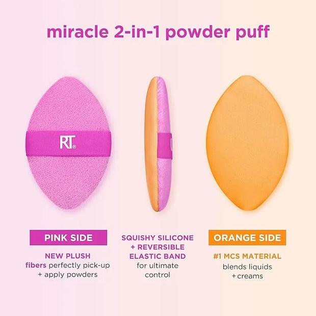 Real Techniques Miracle 2-In-1 Powder Puff, Dual-Sided, Full-Size Makeup Blending Puff, Reversible Elastic Band, Precision...