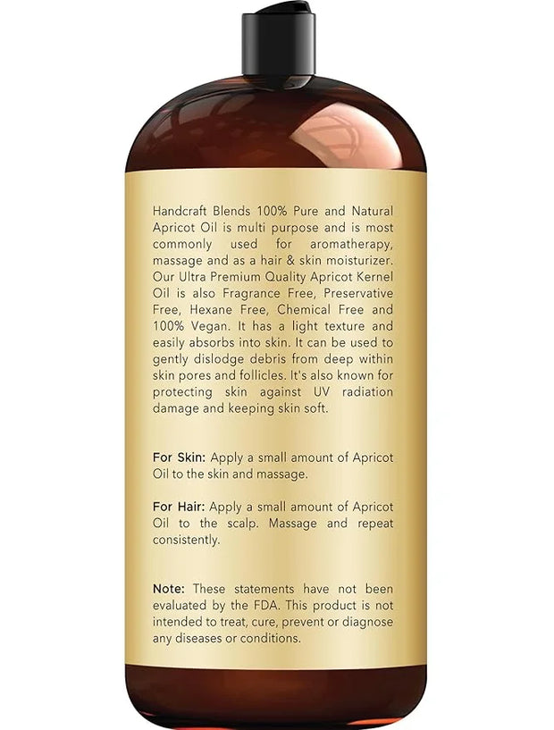 Handcraft Blends Apricot Kernel Oil - Cold-Pressed 28 Fl Oz - 100% Pure and Natural - Premium Grade Carrier Oil for Skin a...