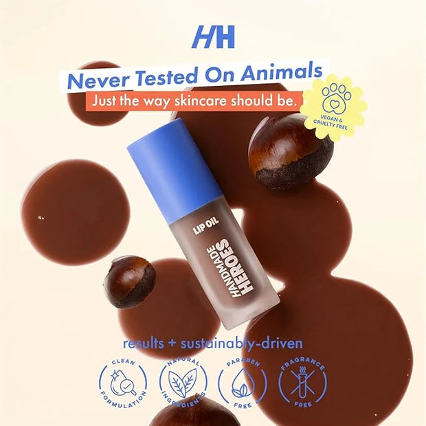 Handmade Heroes 100% Natural Vegan Lip Oil with Squalane Non-Sticky Lip Gloss Moisturizing, Shiny, Nourishing Korean Lip G...