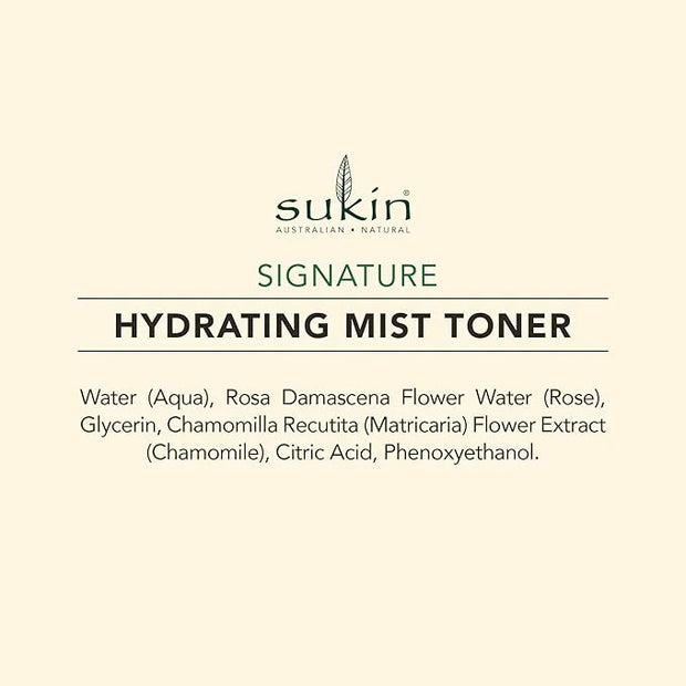 Sukin Organics Hydrating Mist Toner, Rosewater Facial Mist Spray, Refreshing Skin Care Routine for Face & Neck, Suitable f...