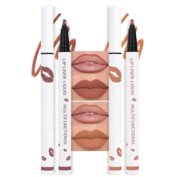 2Pcs Longwear Liquid Lip Liner Stain Marker Pen Set Long Lasting Waterproof, Mocha Nude Brown Matte Semi Permanent 24 Hour...