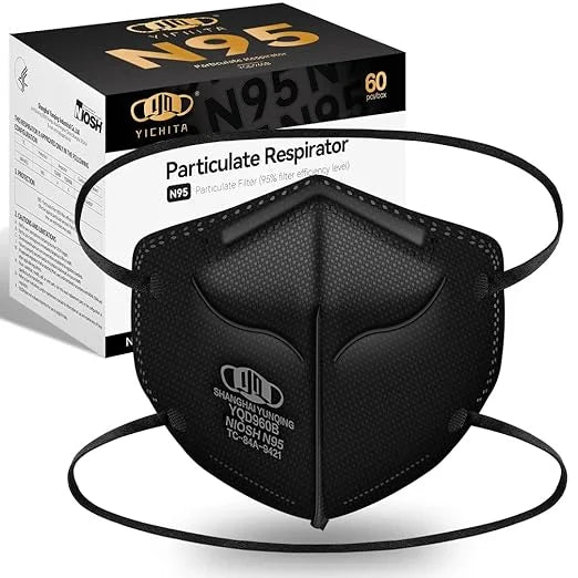 N95 Mask NIOSH Approved 60-Pack, Particulate Respirator N95 Face Masks Universal Fit - Individually Wrapped, Black - Produ...