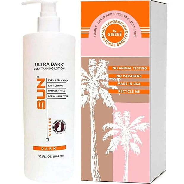 Sun Laboratories By Giesee Ultra Dark Self Tanning Lotion 32 oz - Organic Sunless Tanning Lotion, Extra Dark Self Tanner, ...