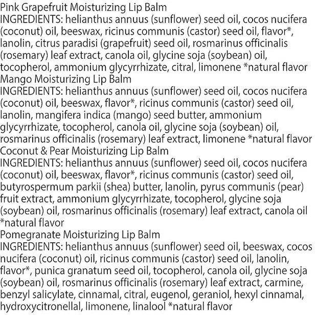 Burt's Bees Lip Balm - Pink Grapefruit, Mango, Coconut & Pear, and Pomegranate Pack, Lip Moisturizer With Beeswax, Tint-Fr...