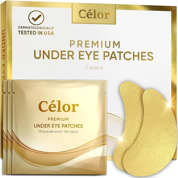 CÉLOR Under Eye Patches Premium - Golden Under Eye Mask Enriched with Hyaluronic Acid, Caffeine, Tea Tree & Collagen, unde...