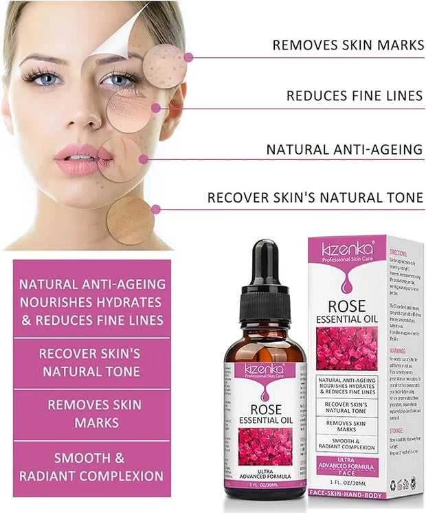 Rose Essential Oil, Face Rose Oil, Moisturizer Rose Oil, Anti Ageing & Anti Wrinkle Serum, Rose Oil for Face, Skin Care, 1...
