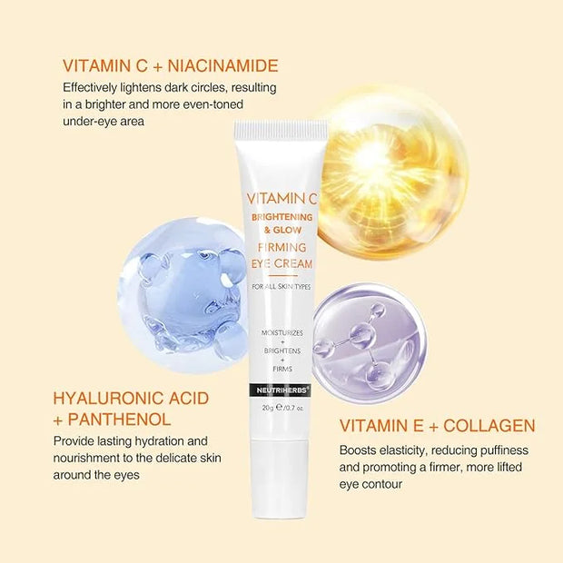 Neutriherbs Eye Cream Vitamin C Eye Gel for Dark Circles, Eye Bags, Puffiness, Eye Massage Under Eye with Hyaluronic Acid,...