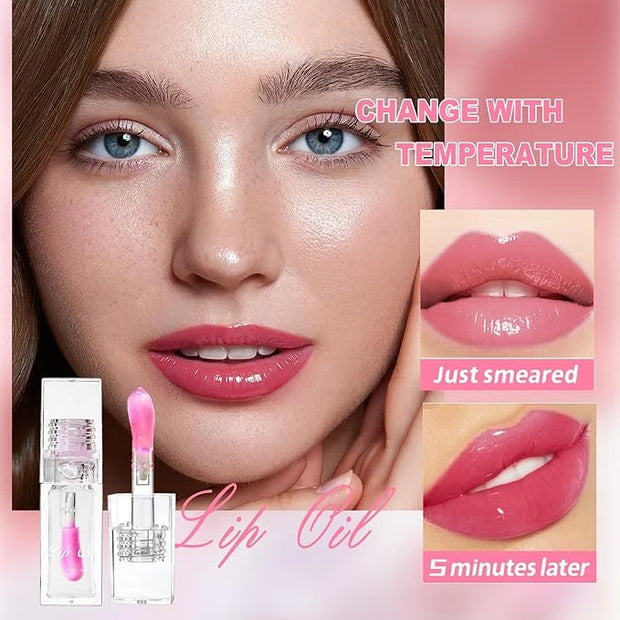 Erinde Magic Color Changing Moisturizing Lip Glow Oil, Plumping Glimmer Changing Lip Oil, Long Lasting Nourishing Lip Glow...