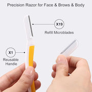 Face Razors for Women, Reusable Handle with 19 Microblades, Dermaplane Razor for Women Face, Eyebrow & Facial Razors, Peac...
