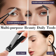 9PCS Tweezers Set for Facial Hair, Precision Tweezer for Eyebrows with Curved Scissor and Eyebrow Razor for Ingrown Hair a...