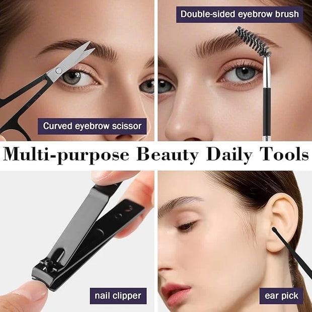 9PCS Tweezers Set for Facial Hair, Precision Tweezer for Eyebrows with Curved Scissor and Eyebrow Razor for Ingrown Hair a...
