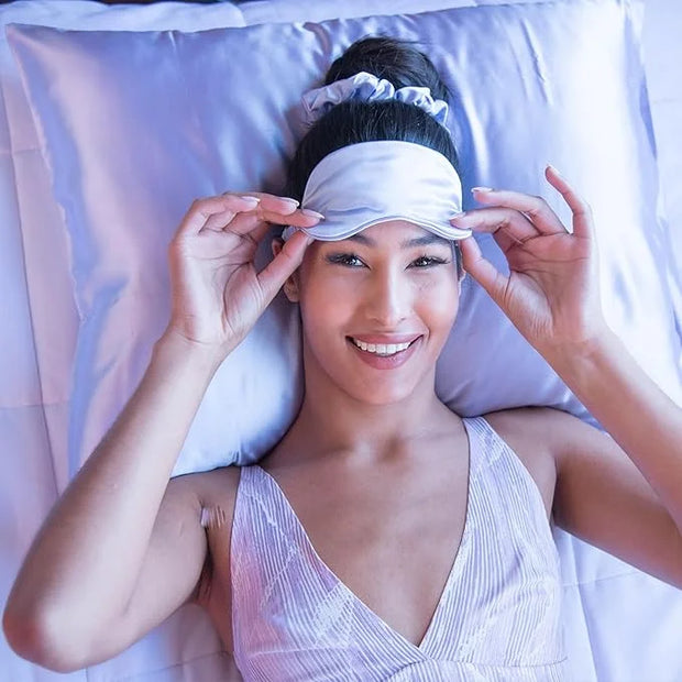 Vegan Silk Sleep Set, Silky Pillowcase with Large Scrunchie and Eye Mask for Hair and Skin, Self Care Essential Satin Nigh...