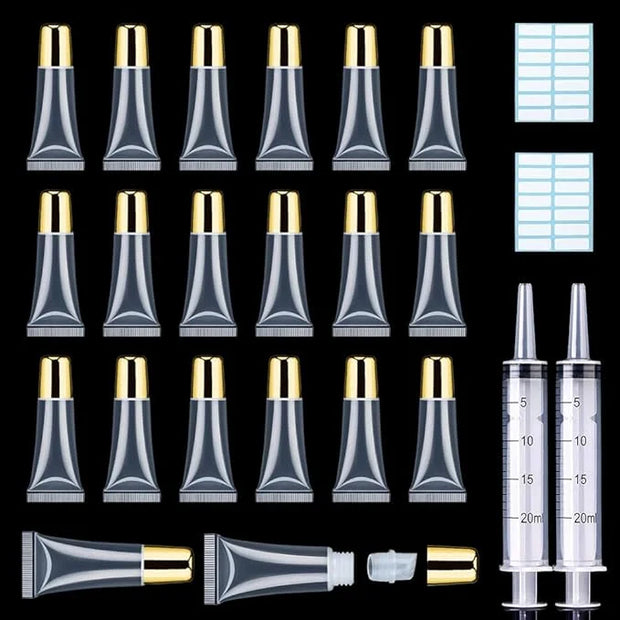 AMORIX 50PCS Lip Gloss Tubes 5ml Gold Cap Lip Gloss Containers Empty Lip Balm Tubes Refillable Squeeze Lipgloss Tubes + 2 ...
