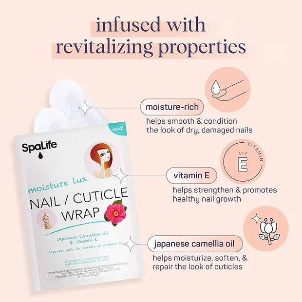 SpaLife Japanese Camellia Oil & Vitamin E Nail Cuticle Wrap 6-Pack (60 Count) - Moisturizing Nail Masks, Dermatologist Rec...