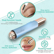 2-in-1 Portable Rechargeable Painless Eyebrow Trimmer & Facial Hair Remover, removes eyebrow, face, lips and body hair for...