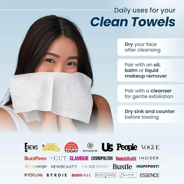Clean Skin Club Clean Towels XL™, 100% USDA Biobased Face Towel, Disposable Face Towelette, Eczema Association Accepted, M...