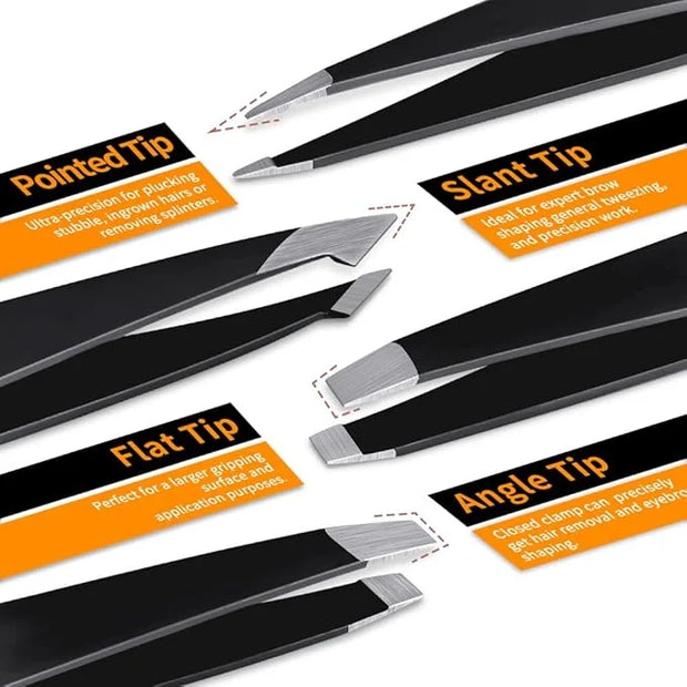 TsMADDTs Professional Stainless Steel Tweezers for Women and Men, 7 Pack Precision Tweezers for Eyebrows with Curved Sciss...