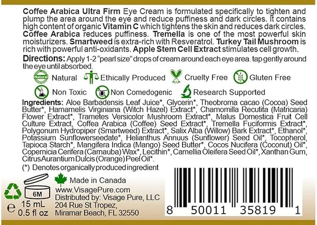 Caffeine Ultra Firm Eye Cream -Powerful Hydrating, Softening, and Firming Eye Cream. Fights Wrinkles, Puffiness, and Dark ...
