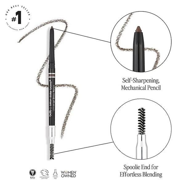 Billion Dollar Brows Universal Eyebrow Pencil – Dual-Ended Design with Precision Tip & Spoolie, Natural Finish, Waterproof...