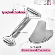 Stainless Steel Face Roller - Premium Gua Sha Facial Tools Stainless Steel GuaSha Tool and Face Roller Set - Gua Sha Stain...