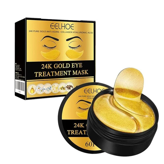 24K Gold Under Eye Patches - Hydrating Anti-Wrinkle Masks with Hyaluronic Acid, Vitamin C - Reduce Dark Circles, Puffiness...