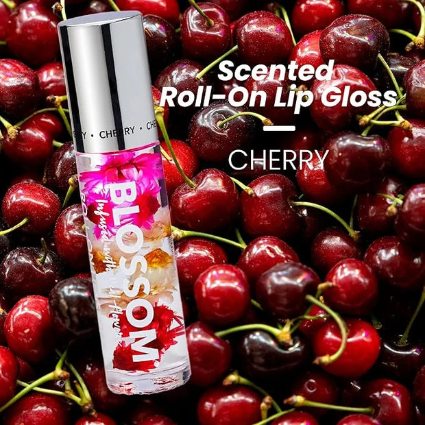 Blossom Roll on Lip Gloss, Scented Clear High Shine Moisturizing Lip Oil, Non Sticky, Infused with Real Flowers, Made in U...