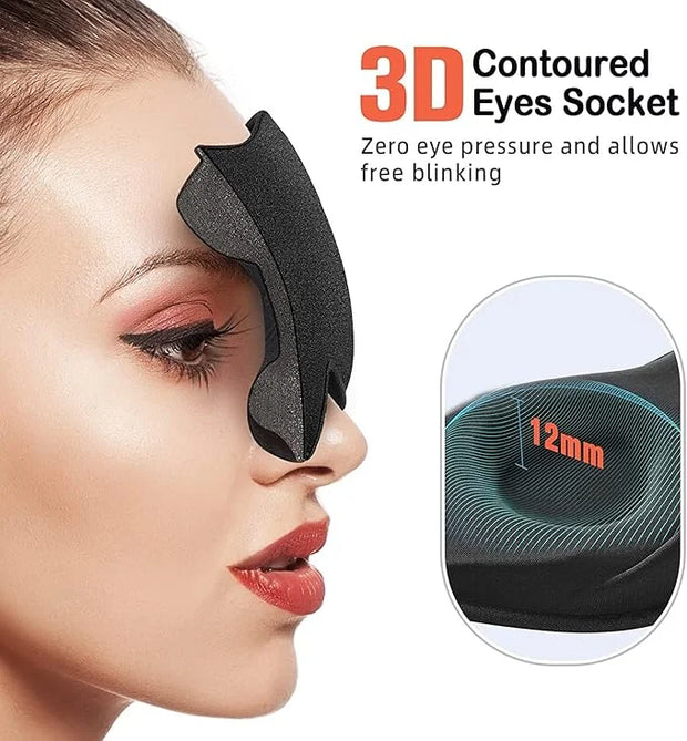 Sleep Eye Mask for Men Women 3D Contoured Cup, Concave Molded, Block Out Light, Molded Soft Comfort Eye Shade with Adjusta...