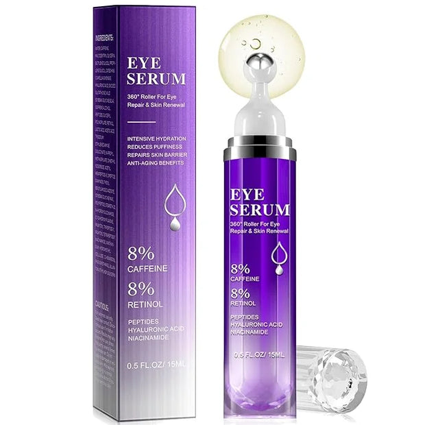 Eye Serum for Dark Circles and Puffiness, Under Eye Cream Anti Aging for Puffiness and Bags with 360° Eye Roller Massage B...
