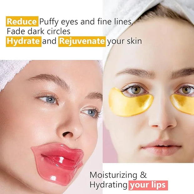 Permotary 15 Pairs Collagen Eye Mask and 15 Pcs Mositurizing Lip Mask, Under Eye Patches and Lip Pads, Crystal Patches Set...