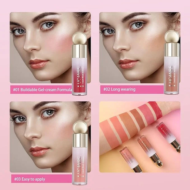 UCANBE 3 PCS Liquid Blush Makeup Set, Blendable Soft Cream Face Blush for Cheeks, Natural Matte Finish Looking Long-Wearin...