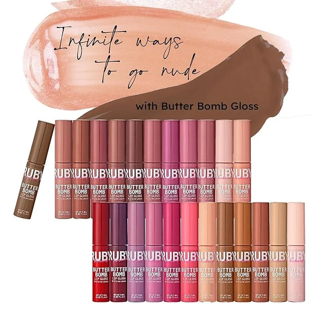 Ruby Kisses Lip Gloss Butter Bomb Gloss Non-Sticky Lip Gloss Vitamin E Natural Nude Lip Makeup - 7.8mL (0.26 US fl.oz) (Ci...