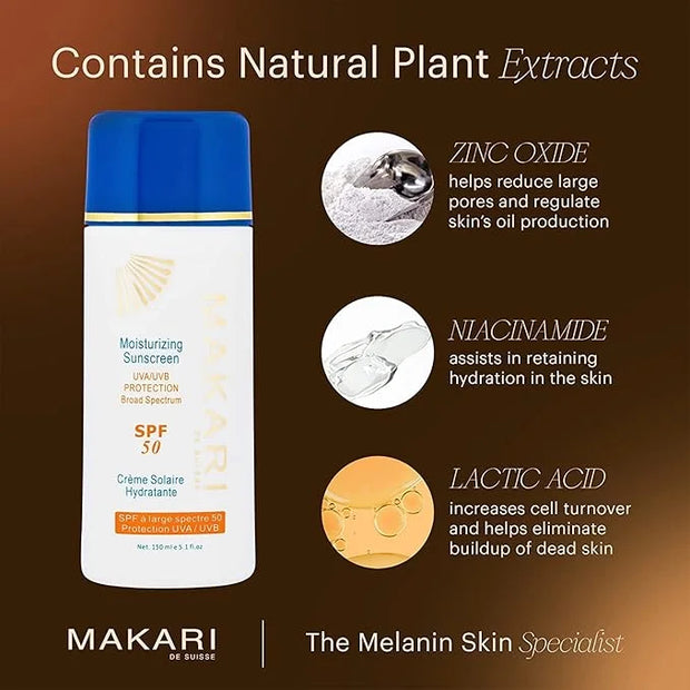 Makari Moisturizing Sunscreen SPF 50 (5.1 fl oz) | Broad Spectrum UVA & UVB Sunblock with Beeswax | Anti-Aging Sunscreen f...