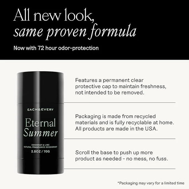 Each & Every Aluminum Free Deodorant for Men & Women, Coconut & Lime - All Natural Deodorant for Sensitive Skin, EWG Verif...