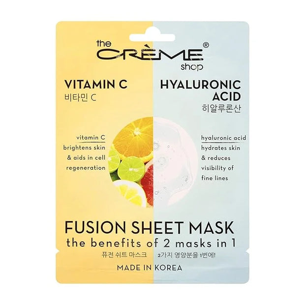 The Crème Shop - Vitamin C & Hyaluronic Acid Fusion Full Face Masks, Korean Facial Skin Care and Moisturizer - Hydrating, ...