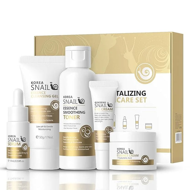 Snail Korean Skin Care Set - All About Snail Mucin Kit, Skin Care Kit with Cleanser, Toner, Serum, Eye Cream, Face Cream, ...