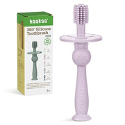 haakaa 360° Baby Toothbrush with Suction Base - Gentle Cleaning for Infant Self-Brushing Training, Sorft Food-Grade Silico...