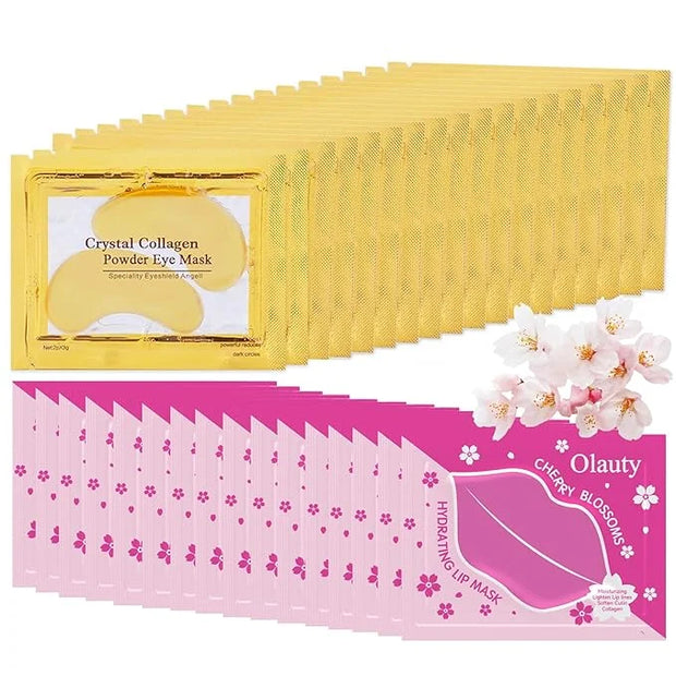30 Pairs Lip Masks & Eye Masks, 24K Gold Gel Crystal Collagen Under Eye Patches for Puffy Eyes, Dark Circles and Wrinkles,...