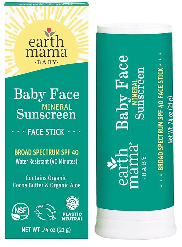 Earth Mama Baby Face Mineral Sunscreen Stick SPF 40 | Reef Safe, Non-Nano Zinc, Contains Organic Cocoa Butter & Aloe | Bab...