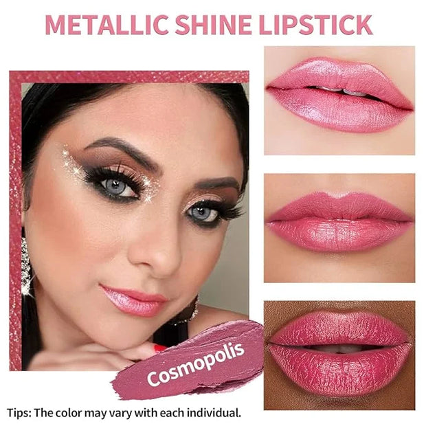 Oulac Metallic Pink Lipstick Set 3PCS High Impact Lipcolor with Moisturizing Formula, Vegan Beauty, Full-Coverage Lip Colo...