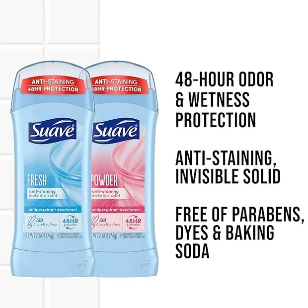 Suave Deodorant Women, Antiperspirant, Powder and Fresh Bundle, 48-Hour Odor & Wetness Protection, with Essential Oils, an...
