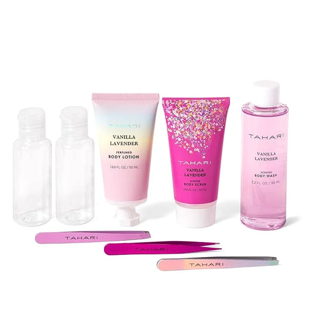 Tahari Vanilla Lavender Spa Gift Set for Women – Luxurious Bath Kit with Body Lotion, Body Scrub, Body Wash & Tweezers wit...