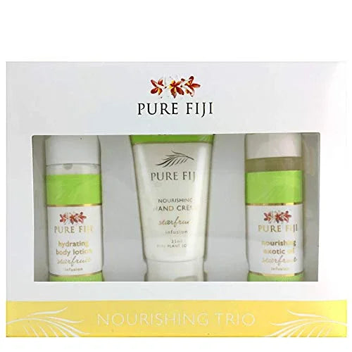 Pure Fiji Nourishing Trio, Ideal Spa Bath Gift Set for Women - Travel Kit - Includes Exotic Body Oil , Hydrating Body Loti...