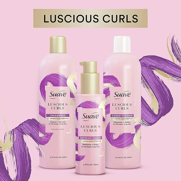 Suave Pink Luscious Curls Styling Cream Hair Cream for Luscious Curls Curl Defining Cream with Amino Acid Complex 4.75 oz ...