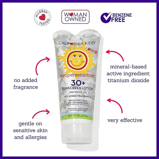 California Kids Super Sensitive SPF 30+ Sunscreen Lotion | Broad Spectrum | Titanium Dioxide | Unscented Hypoallergenic Mi...