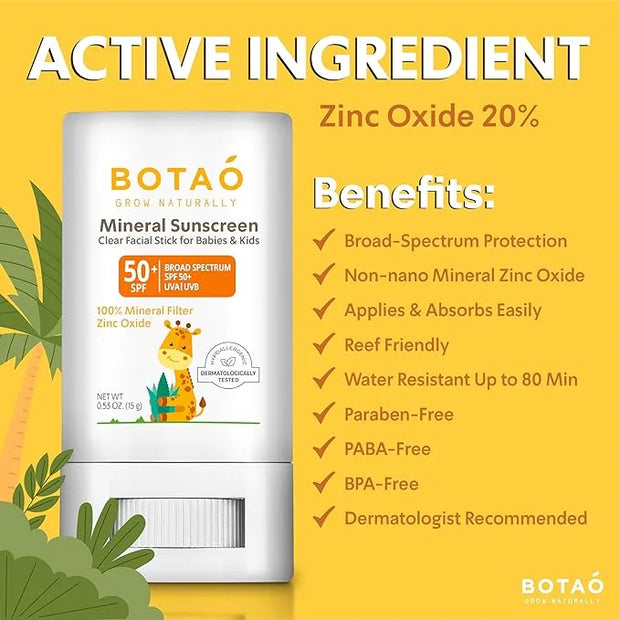 baby Mineral Sunscreen Stick 100% Zinc Oxide SPF 50+ Water Resistant UVA/UVB Protection Easy to Apply Fragrance Free, babi...