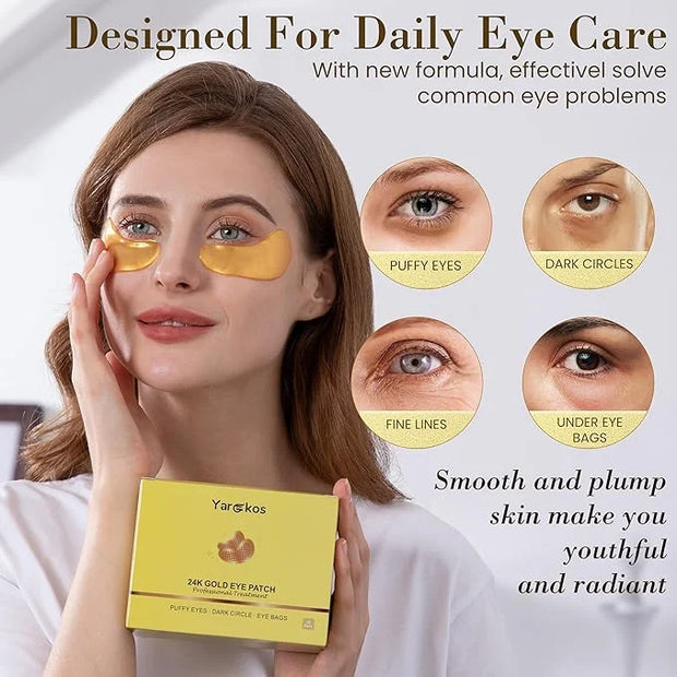 32 Pairs 24K Gold Under Eye Patches, Golden Cooling Hydrating Eye Mask for Dark Circles Puffiness Puffy Eyes, 32 Sets Anti...