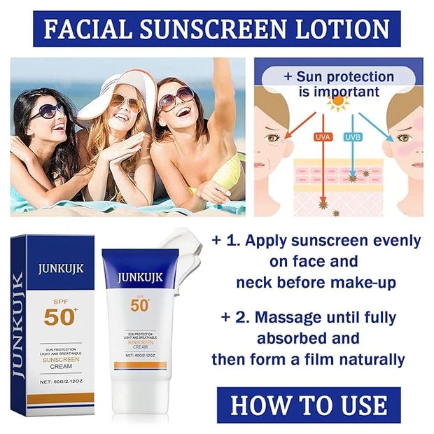 Face Sunscreen SPF 50+ PA+++,No Sticky Tinted Sunscreen for Face,Lightweight Long Lasting Travel Size Sunscreen Cream,Wate...