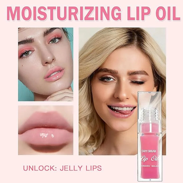 Sulily Glow Lip Oil,Pink Nourishing Tinted Lip Gloss,Plumping No-Sticky for Transparent High-shine Finish,Accumulate Jojob...
