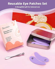 2 Pairs Reusable Under Eye Wrinkle Patches Silicone Mask, Plump Fine Lines & Wrinkles, with Metal Eye Cream Applicator, Ti...